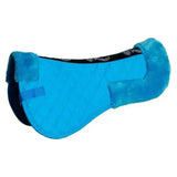Bright blue rhinegold comfort saddle half pad with black trim and soft fuzzy texture for ultimate comfort