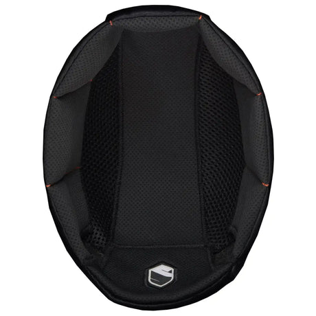 Black mesh samshield replacement liners for riding hats with subtle white logo and shadowmatt liner design