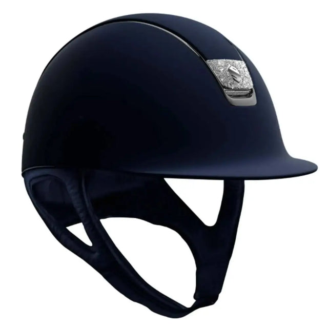 Samshield Shadowmatt Riding Hats Navy Black Chrome Trim Crystal Fabric Silver Blazon Small Shell Riding Hats Barnstaple Equestrian Supplies