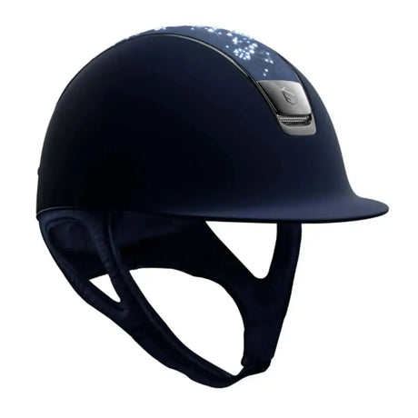 Samshield Shadowmatt Riding Hats Navy Blue Flower Swarovski Jewellery Top Black Chrome Trim Small Shell Riding Hats Barnstaple Equestrian Supplies