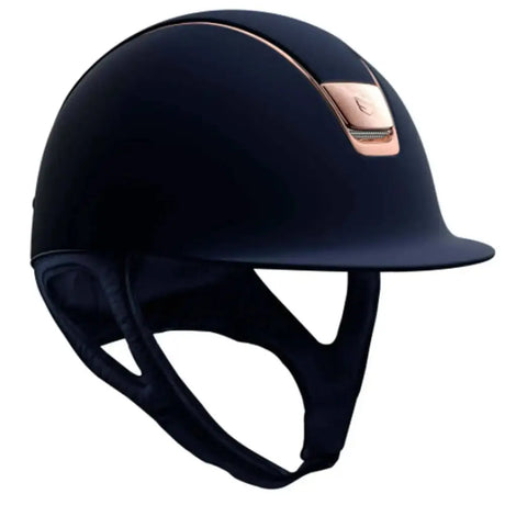 Samshield Shadowmatt Riding Hats Navy With Rose Gold Trim and Blazon Small Shell Riding Hats Barnstaple Equestrian Supplies