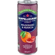 A vibrant purple sanpellegrino canned drink 330ml with pomegranate and orange illustration like iced coffee caramel bottlecan 275ml