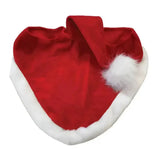 Red velvet santa hat horse bonnet by equetech with white faux fur trim and fluffy pom-pom perfect as santa horse hat