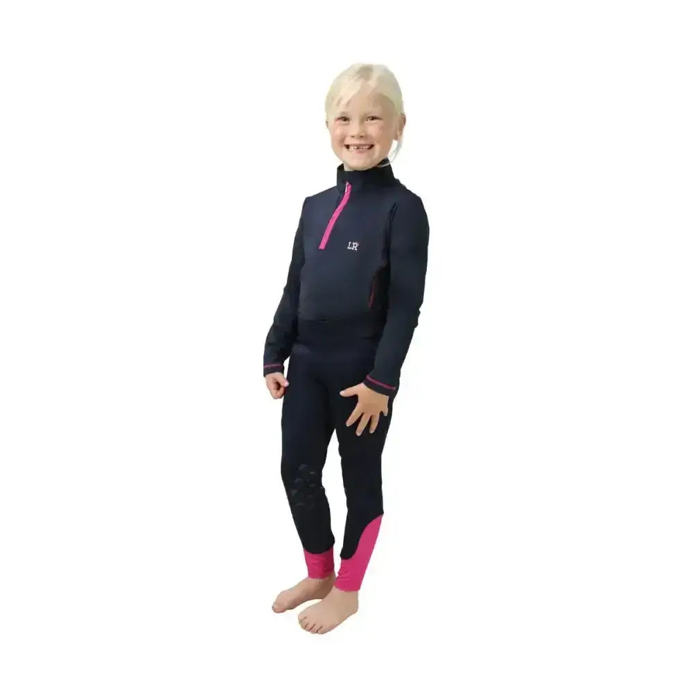 Navy blue and pink sara base layer with half zip and reinforced knees perfect for any childs wardrobe base layers