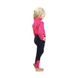 Pink and black sara base layer equestrian pants with high waist and contrasting ankle panels perfect for child’s wardrobe base layers
