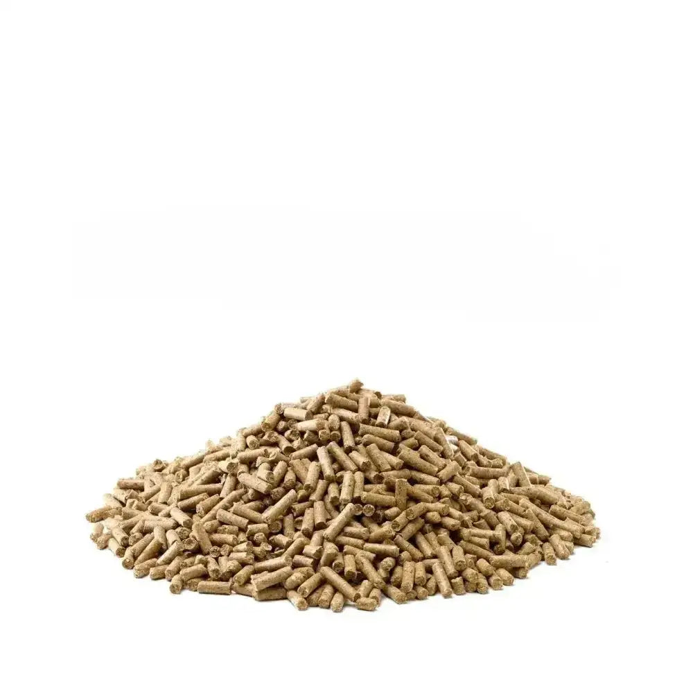 A pile of light brown cylindrical wood pellets representing saracen cooling cubes non-heating cube for pony cooling cubes