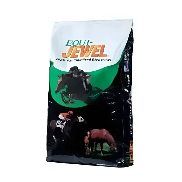 Saracen equi-jewel pellets horse feed in black and green bag with horse image helps with excessive cereal intake conditioning