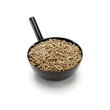 Black plastic scoop filled with brown saracen level grow cubes made of buffered mineral complex pellets
