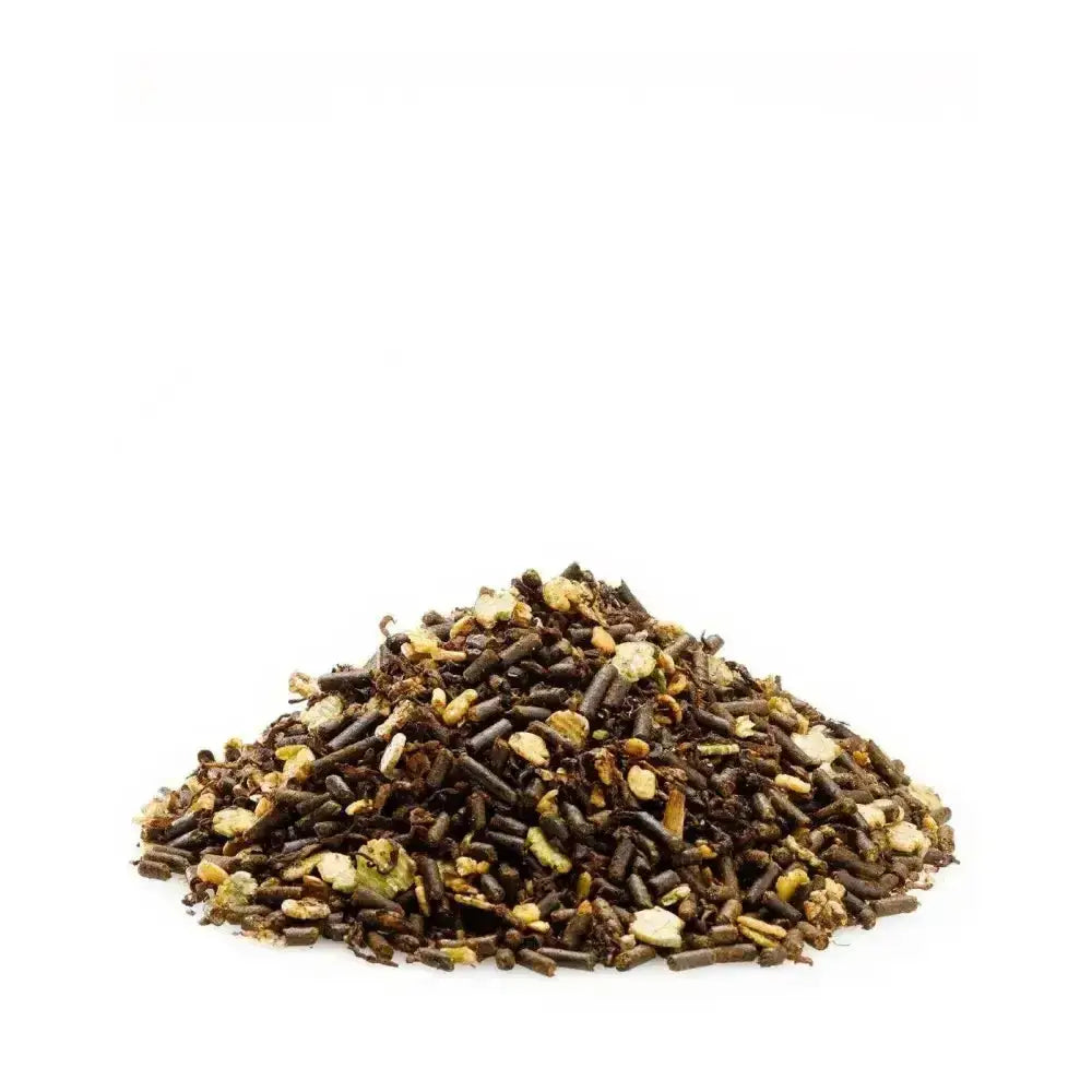 A pile of dark brown and light green saracen re-leve mix horse feed pellets with dried vegetable chunks for performance horses intolerant to cereal based diets