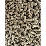 Gray cylindrical animal feed pellets with rough texture in saracen veteran mash for malted flavour and nutritional support
