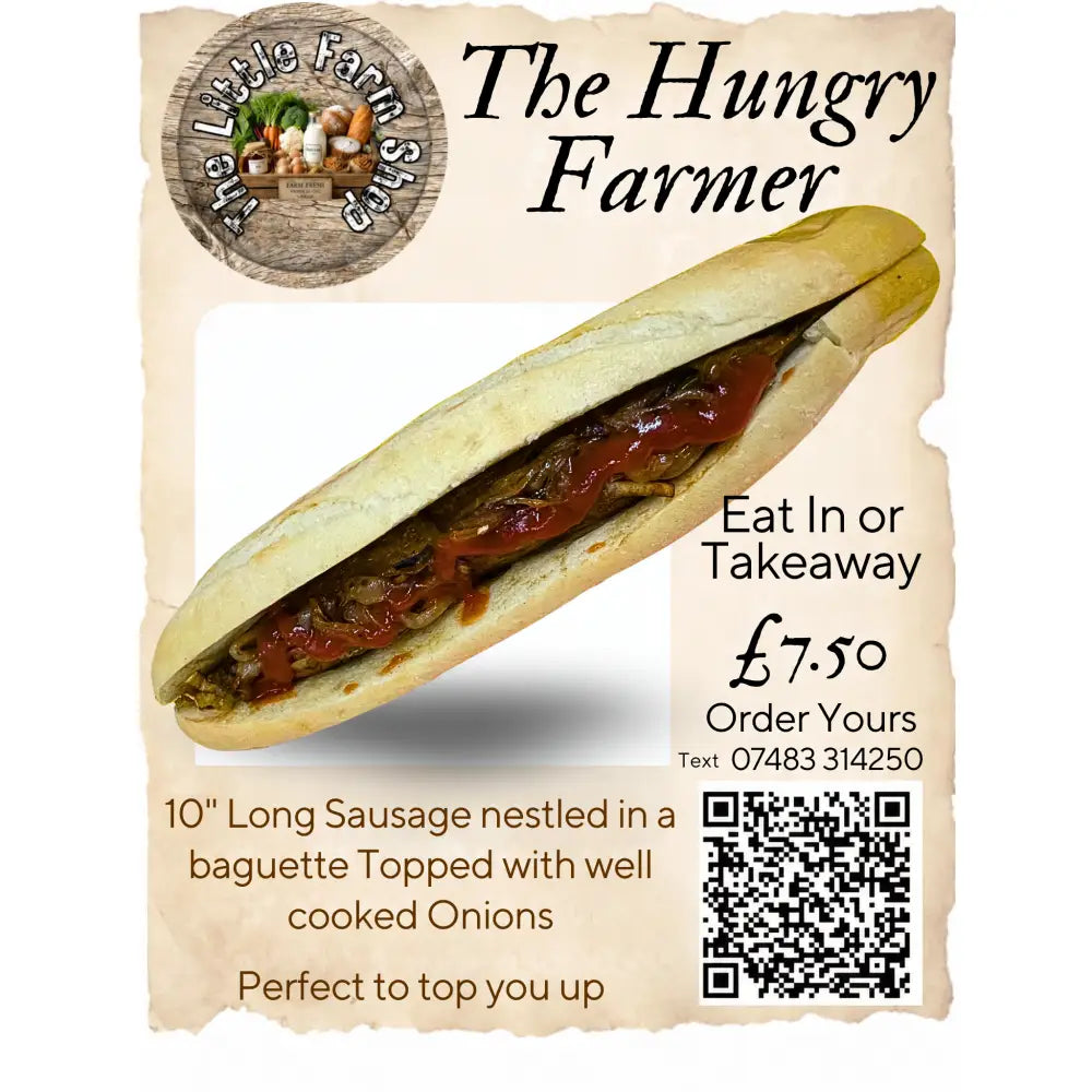 A 10 inch sausage bap in a golden wheat flour baguette topped with caramelized onions and red sauce rich in fatty acids