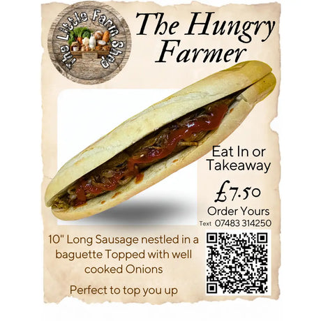 A 10 inch sausage bap in a golden wheat flour baguette topped with caramelized onions and red sauce rich in fatty acids
