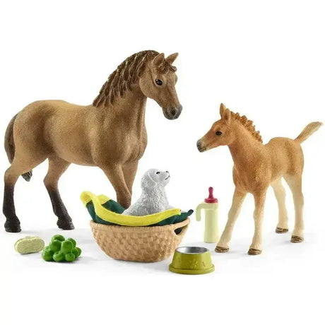 Tan plastic schleich horse club sarahs baby animal care figurines with detailed manes realistic eyes and black hooves