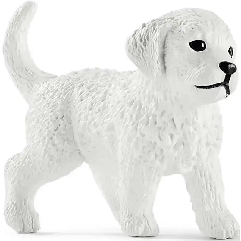 White textured puppy figurine with black eyes and nose from schleich horse club sarahs baby animal care set
