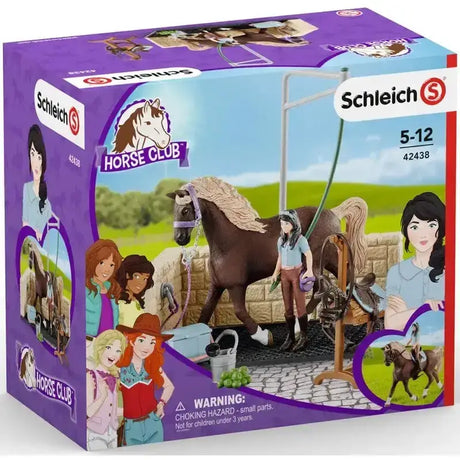 Brown schleich horse club emily figurine with detailed mane and saddle from schleich washing area set