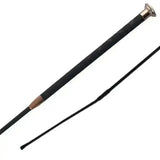Black schooling whip with polished brass handle and tip from woof wear harmony dressage whip collection