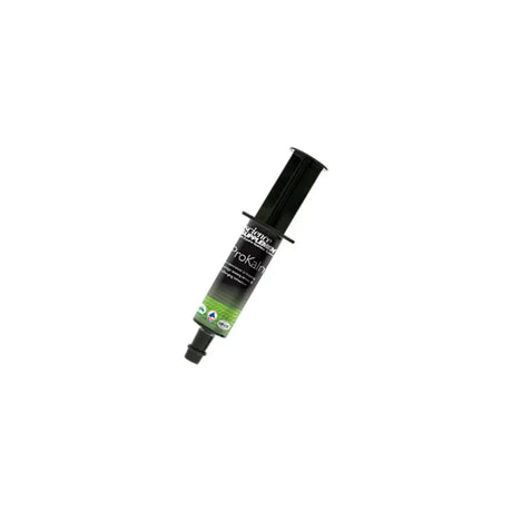 Black syringe style tube of science supplements prokalm paste adhesive with green label and black cap for prokalm paste products