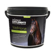 Black plastic bucket of science supplements wellhorse veteran micro mineral supplement with a horse label