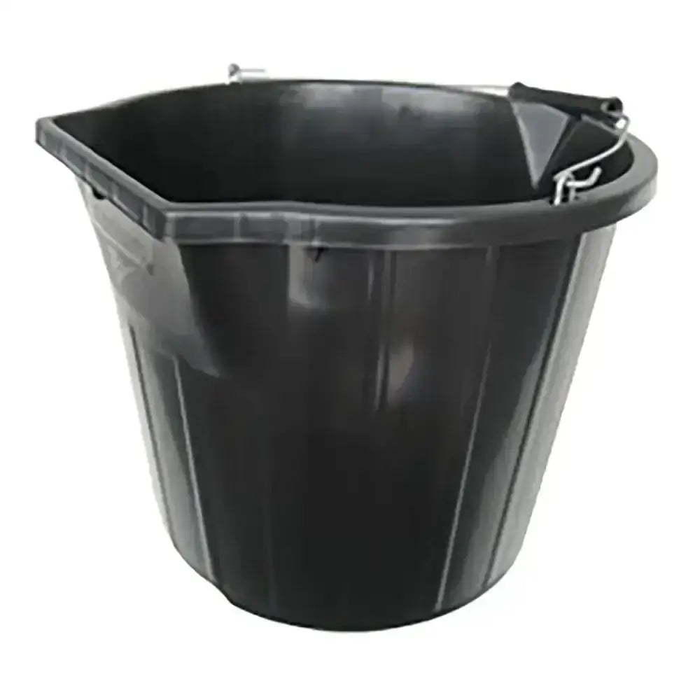 Black plastic pour bucket with metal handle and reinforced flat edge perfect for buckets and bowls use