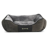 Gray and black scruffs chester box bed with plush velvet interior, corduroy exterior, and soft cushioned design using rich chenille fabric