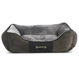 Gray and black scruffs chester box bed with plush cushioned interior made from rich chenille fabric for cozy pets
