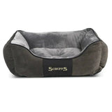 Olive green and gray scruffs chester box bed in rich chenille fabric with black embroidered scruffs logo patch