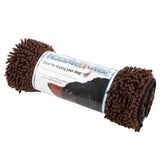 Brown plush microfiber scruffs noodle dry mat rolled up with label perfect for extremely absorbent muddy walk cleanup