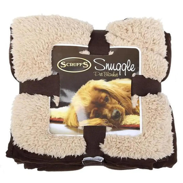 Cream and brown plush scruffs snuggle blanket with soft sherpa texture perfect for cozy dog beds and dog owners