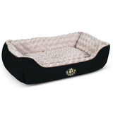 Black scruffs wilton box dog bed with quilted outer fabric and luxurious plush fur cream-colored lining