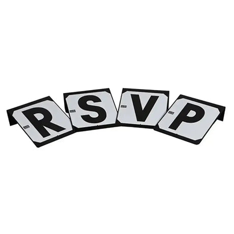 Set of 4 black and white dressage markers rsvp with bold steel dressage letters and tabs for easy rsvp screw display