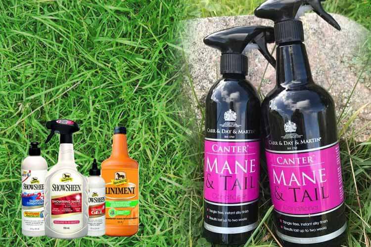 Horse Shampoos and Mane and Tail Conditioners, Coat Shines from NAF, Carr Day and Martin, Cowboy Magic, Absorbine and Goodbye Flies and Lincoln 