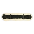 Black and cream shaped dressage girth sleeve with plush merino lambswool edges and soft sheepskin texture