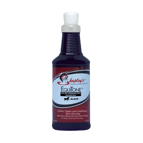 A dark purple bottle of shapley’s equitone colour enhancing shampoo that easily rejuvenates sun-damaged hair and enhances natural colour
