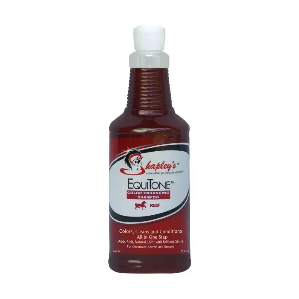 A dark amber plastic bottle with white spray nozzle for shapley’s equitone colour enhancing shampoo that enhances natural colour