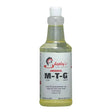 A clear plastic spray bottle with pale yellow original m-t-g liquid for tail hair and healthy skin by shapleys