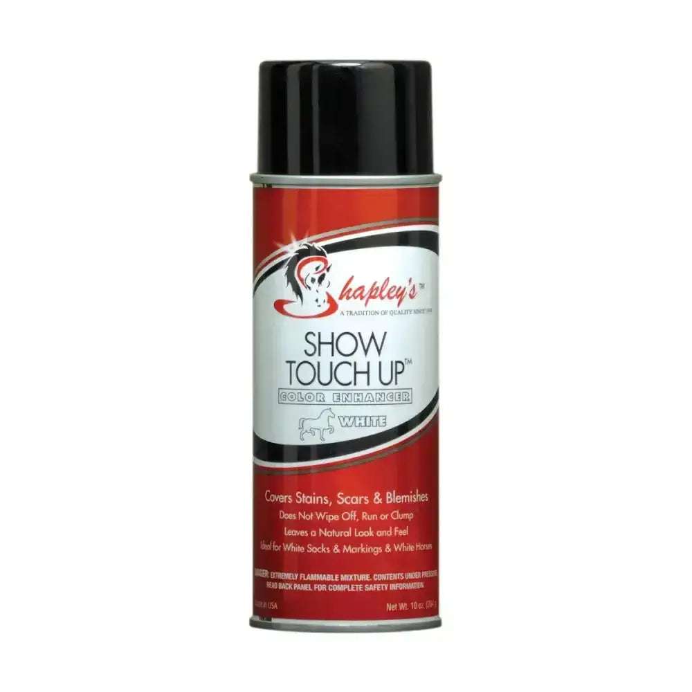 Red and silver aerosol can of shapleys show touch up colour enhancer developed specifically to effectively cover stains