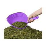 Purple plastic shark skup feed scoop with serrated edge and ergonomic handle designed feed scoop for loosening compacted feed