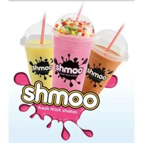 Three colorful plastic shmoo milk shake cups with clear lids and red straws for milk shake extras and equestrian riders