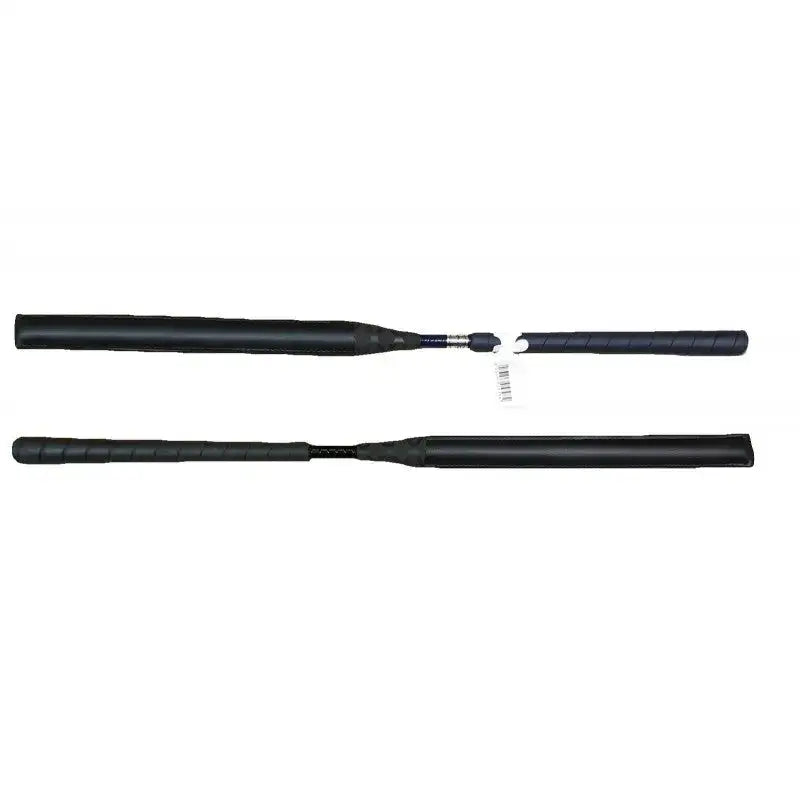 Black short jump whip with rubber grip and metallic joint featuring textured handle for better control
