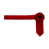 Red satin showquest browband goodwood with decorative bow and black leather browband emblem for horses