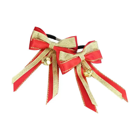 Showquest christmas piggy red and gold glittery ribbon hair tie with bows and bells perfect finishing touch