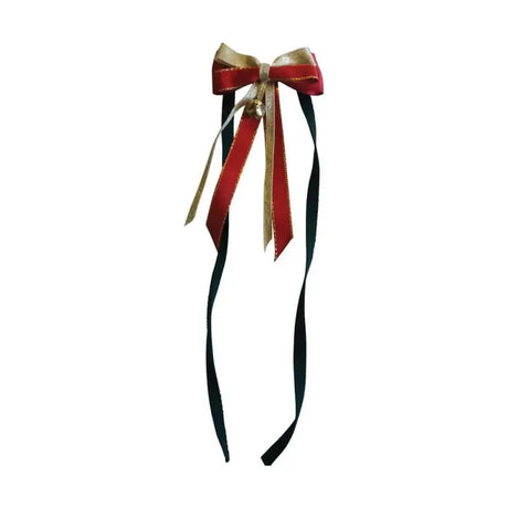 Showquest christmas tail festive red gold and black ribbon bow with bell perfect for a horsey christmas outfit