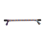 ShowQuest Epson brow band braided leather horse whip in purple and gold with black ends and decorative ribbons
