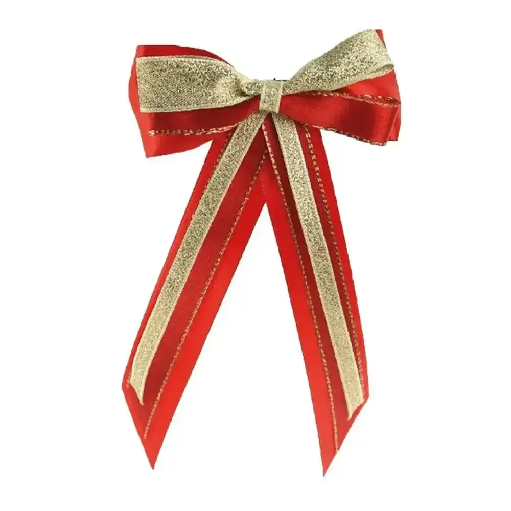A festive red and gold glitter satin showquest hairbow perfect for a finishing showring touch or finishing showring look