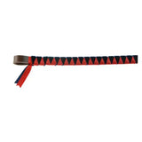 Showquest hexham brow band red and black leather whip with brown handle and ribbon tails individually hand-plaited