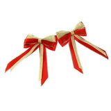 Two festive red and gold glittery showquest piggy bows with shiny textured material for a finishing showring touch