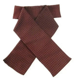 A maroon silk showquest pin spot ready-tied stock with subtle white polka dots perfect for shows