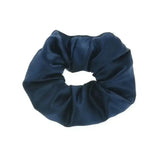 Showquest plain scrunchie navy blue polyester duchess satin hair scrunchies with smooth glossy finish and gathered texture