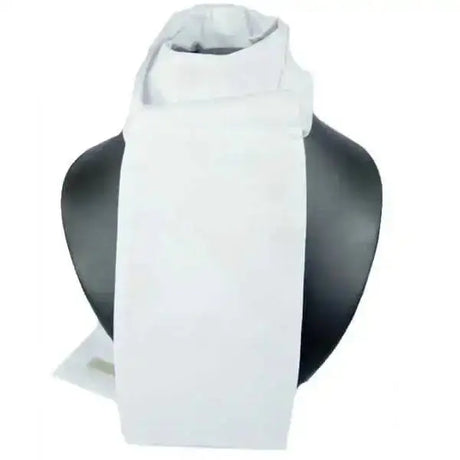 White showquest untied stock scarf draped over mannequin bust perfect for hunt or formal wear