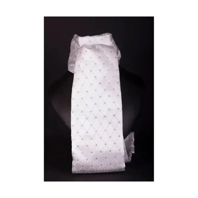 White quilted scarf with silver rhinestone accents and sheer overlay from showquest untied stock samlesbury with metallic weave